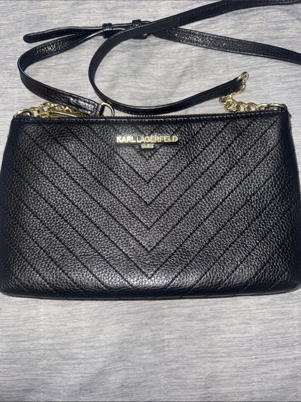 Karl Lagerfeld Black Crossbody Bag with Gold Chain Accents